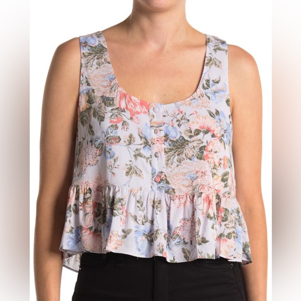WAYF Floral Sleeveless Peplum Crop Top